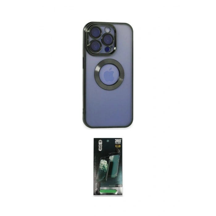 MARSİLYAN™- iPhone 15 Pro Max Kılıf Pusula Form - Siyah 360 Mat Full Body Arka Koruyucu