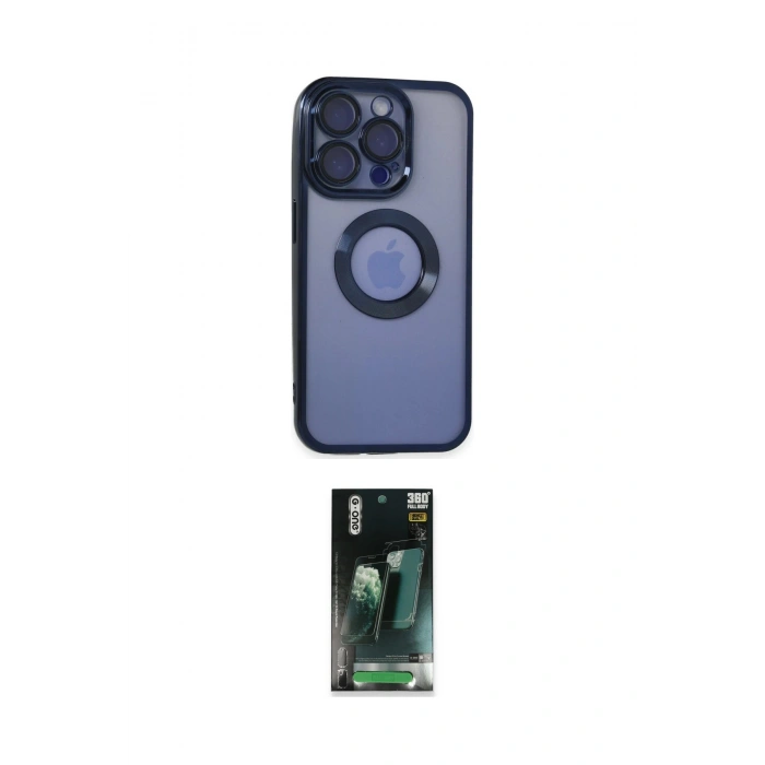 MARSİLYAN™- iPhone 15 Pro Max Kılıf Pusula Form - Siyah 360 Mat Full Body Arka Koruyucu