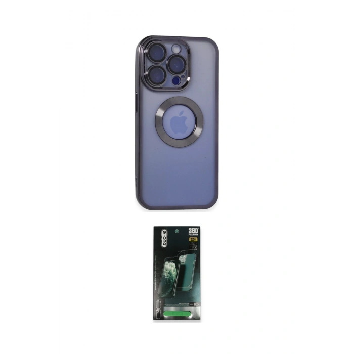 MARSİLYAN™- iPhone 15 Pro Max Kılıf Pusula Form - Siyah 360 Mat Full Body Arka Koruyucu