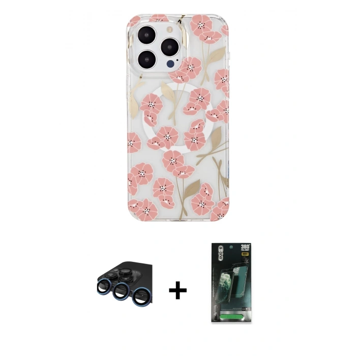 MARSİLYAN™- iPhone 15 Pro Max Kılıf Pusula Form - Siyah 360 Mat Full Body Arka Koruyucu + Raze Metal Kamera Lens - LT