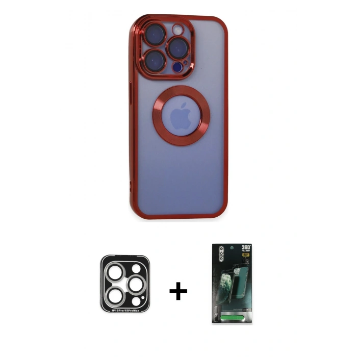 MARSİLYAN™- iPhone 15 Pro Max Kılıf Pusula Form - Siyah 360 Mat Full Body Arka Koruyucu + PVD Metal Kamera Lens - GS