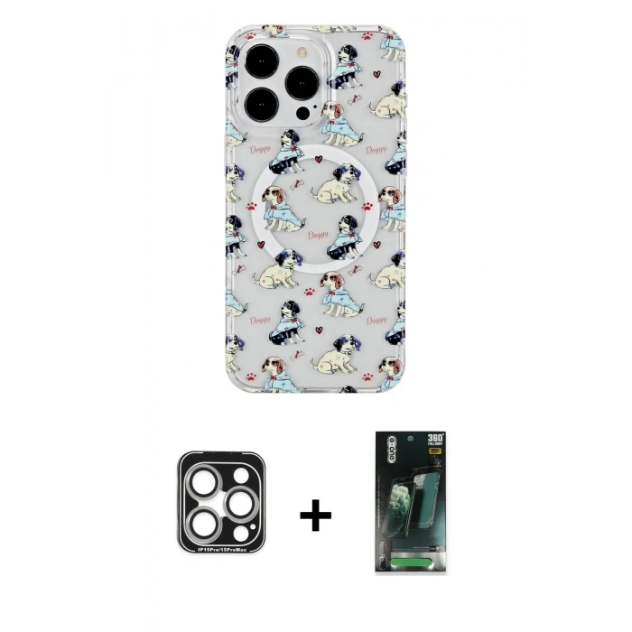 MARSİLYAN™- iPhone 15 Pro Max Kılıf Pusula Form - Siyah 360 Mat Full Body Arka Koruyucu + PVD Metal Kamera Lens - GS