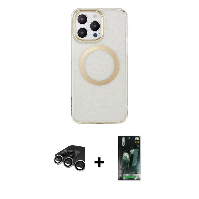 MARSİLYAN™- iPhone 15 Pro Max Kılıf Pusula Form - Siyah 360 Mat Full Body Arka Koruyucu + Raze Metal Kamera Lens - GS