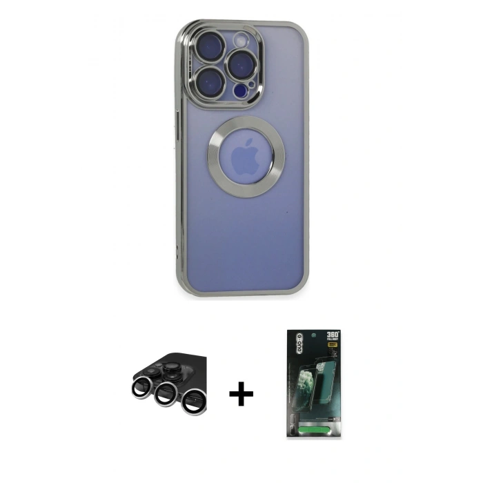 MARSİLYAN™- iPhone 15 Pro Max Kılıf Pusula Form - Siyah 360 Mat Full Body Arka Koruyucu + Raze Metal Kamera Lens - GS