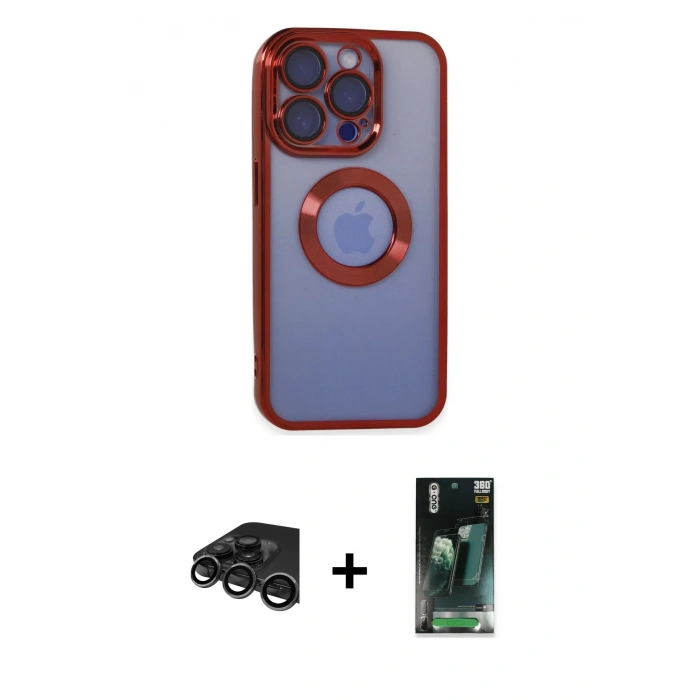 MARSİLYAN™- iPhone 15 Pro Max Kılıf Pusula Form - Siyah 360 Mat Full Body Arka Koruyucu + Raze Metal Kamera Lens - TMGI