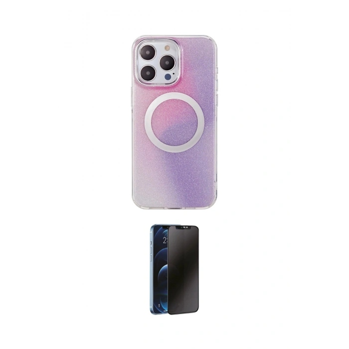 MARSİLYAN™- iPhone 15 Pro Max Kılıf Pusula Form - Siyah 3D Antistatik Hayalet Cam Ekran Koruyucu