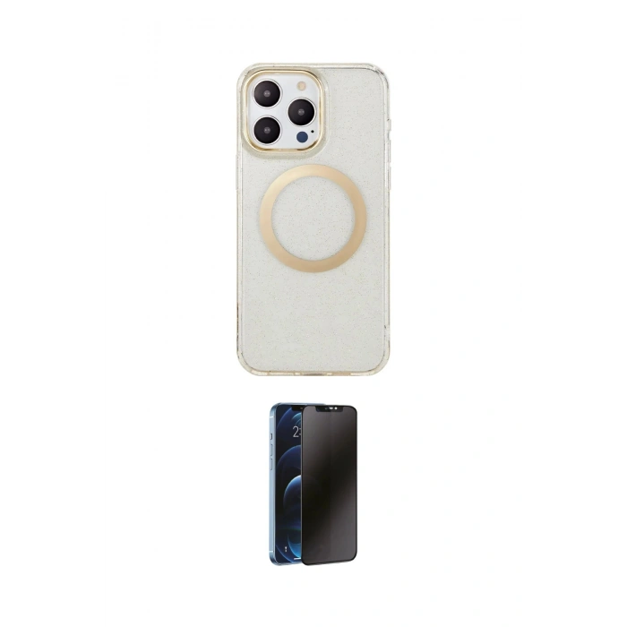 MARSİLYAN™- iPhone 15 Pro Max Kılıf Pusula Form - Siyah 3D Antistatik Hayalet Cam Ekran Koruyucu