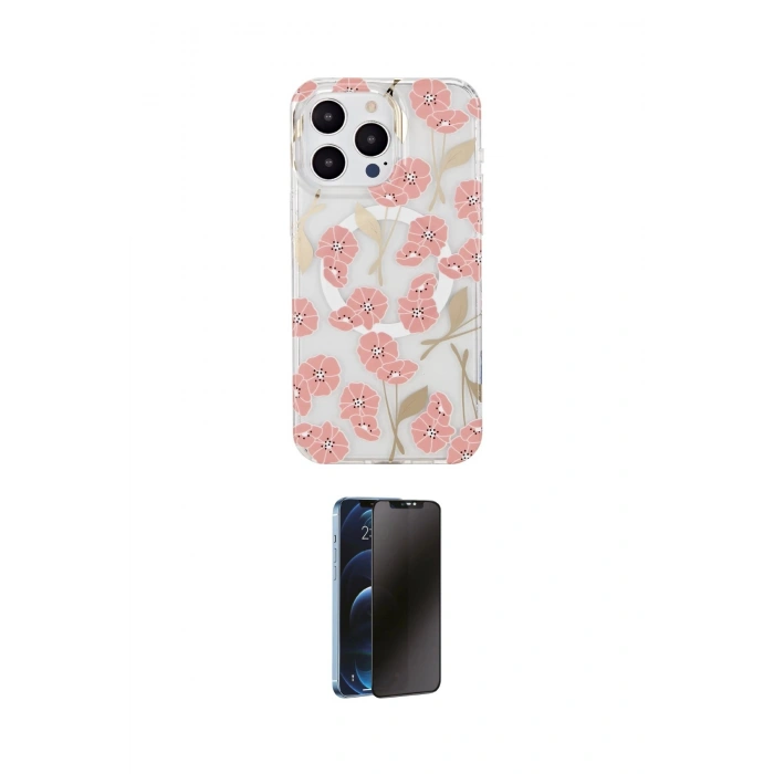 MARSİLYAN™- iPhone 15 Pro Max Kılıf Pusula Form - Siyah 3D Antistatik Hayalet Cam Ekran Koruyucu