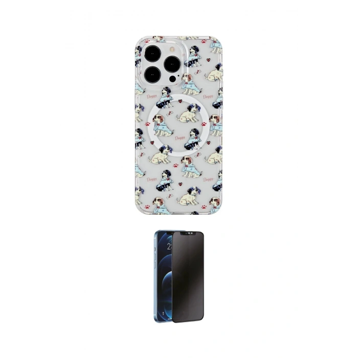MARSİLYAN™- iPhone 15 Pro Max Kılıf Pusula Form - Siyah 3D Antistatik Hayalet Cam Ekran Koruyucu