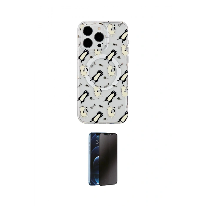 MARSİLYAN™- iPhone 15 Pro Max Kılıf Pusula Form - Siyah 3D Antistatik Hayalet Cam Ekran Koruyucu