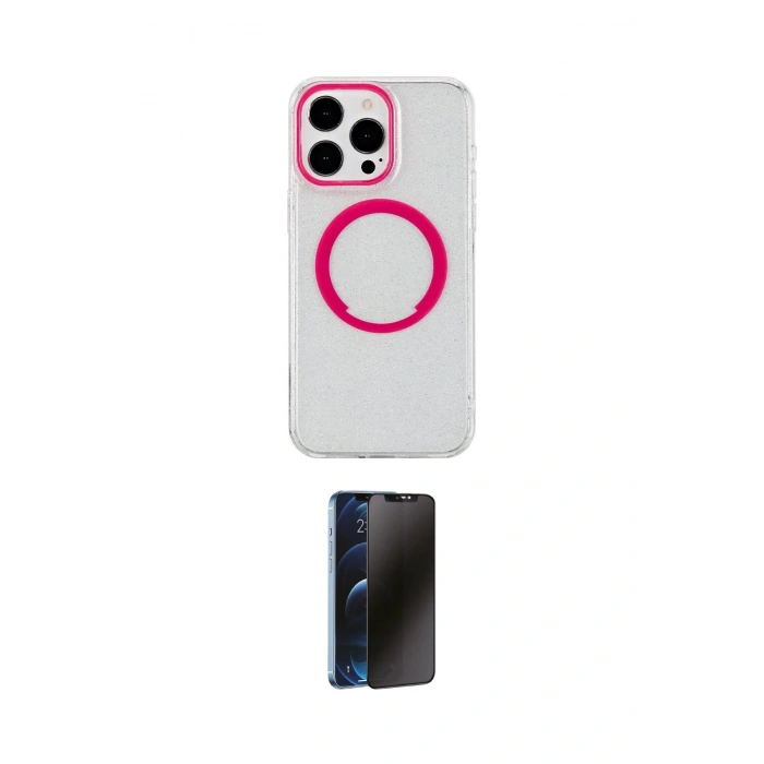 MARSİLYAN™- iPhone 15 Pro Max Kılıf Pusula Form - Siyah 3D Antistatik Hayalet Cam Ekran Koruyucu