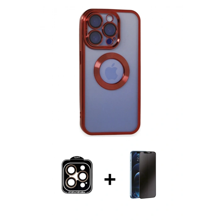 MARSİLYAN™- iPhone 15 Pro Max Kılıf Pusula Form - Siyah 3D Antistatik Hayalet Cam Ekran Koruyucu + PVD Metal Kamera Lens - TU