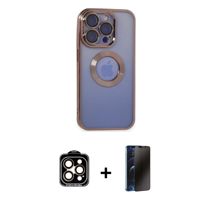 MARSİLYAN™- iPhone 15 Pro Max Kılıf Pusula Form - Siyah 3D Antistatik Hayalet Cam Ekran Koruyucu + PVD Metal Kamera Lens - TU