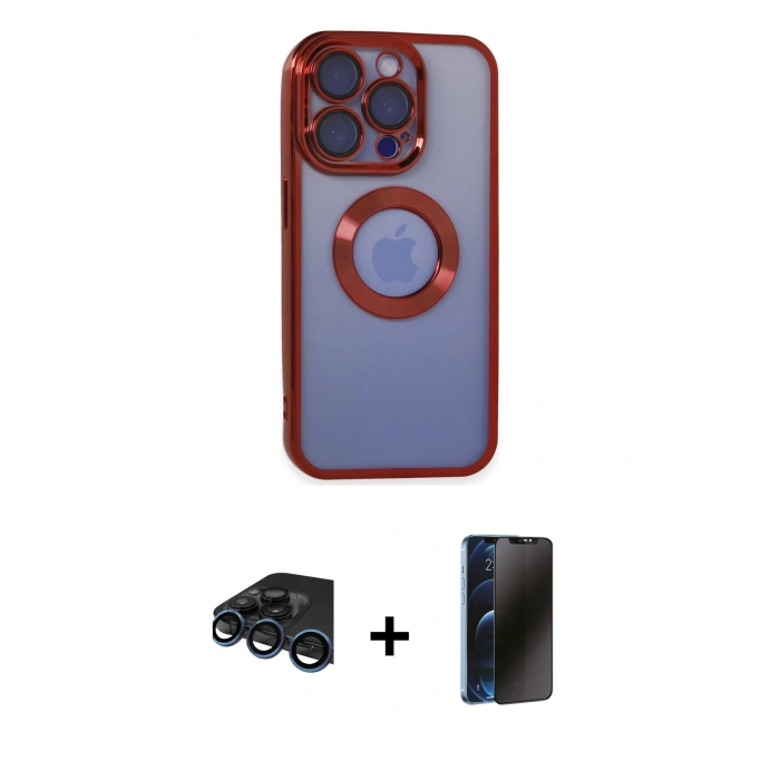 MARSİLYAN™- iPhone 15 Pro Max Kılıf Pusula Form - Siyah 3D Antistatik Hayalet Cam Ekran Koruyucu + Raze Metal Kamera Lens - LT