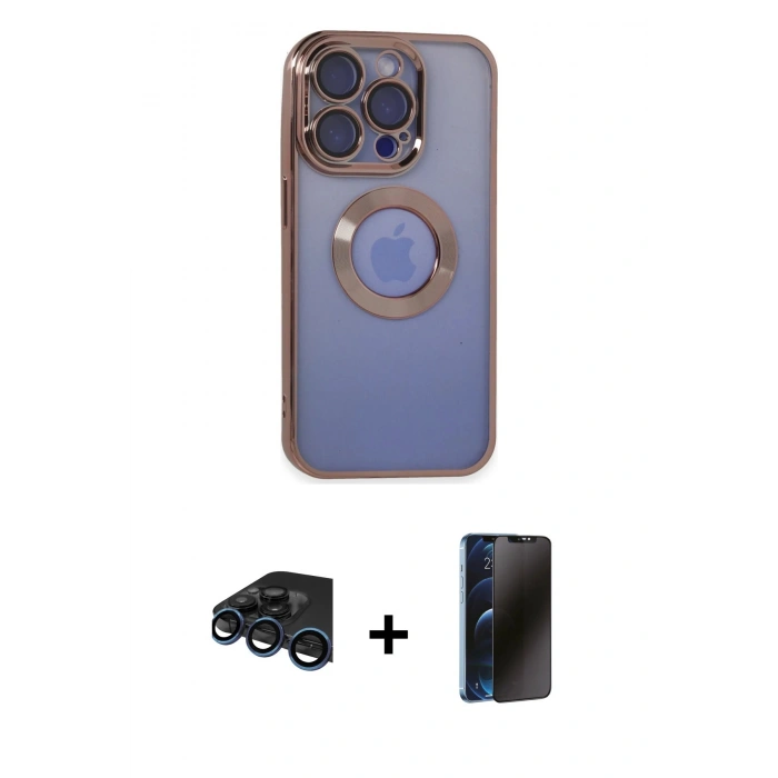 MARSİLYAN™- iPhone 15 Pro Max Kılıf Pusula Form - Siyah 3D Antistatik Hayalet Cam Ekran Koruyucu + Raze Metal Kamera Lens - LT