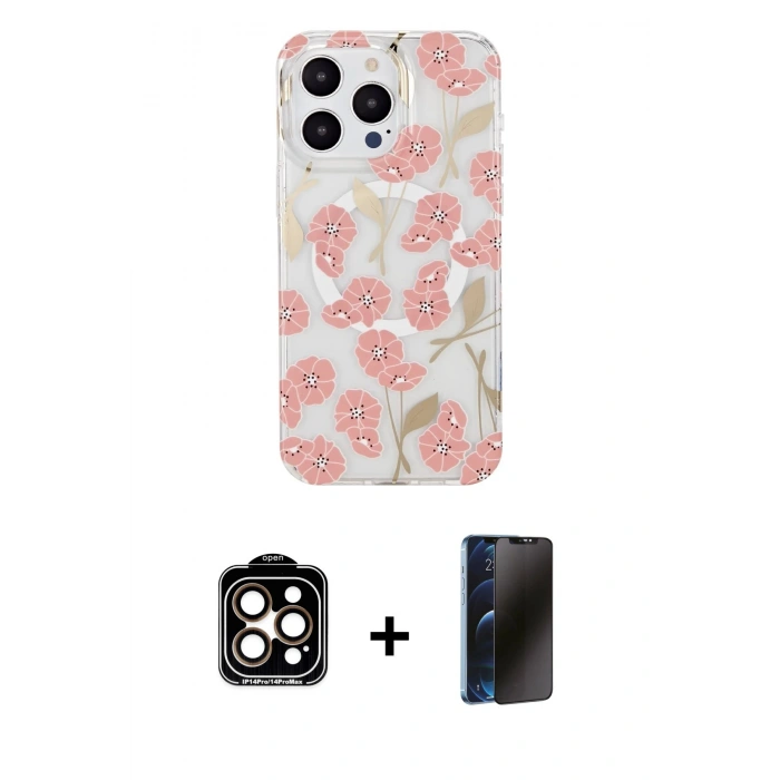 MARSİLYAN™- iPhone 15 Pro Max Kılıf Pusula Form - Siyah 3D Antistatik Hayalet Cam Ekran Koruyucu + Turuncu PVD Metal Kamera Lens
