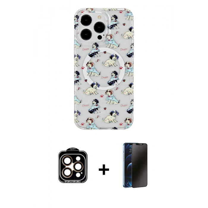 MARSİLYAN™- iPhone 15 Pro Max Kılıf Pusula Form - Siyah 3D Antistatik Hayalet Cam Ekran Koruyucu + Turuncu PVD Metal Kamera Lens