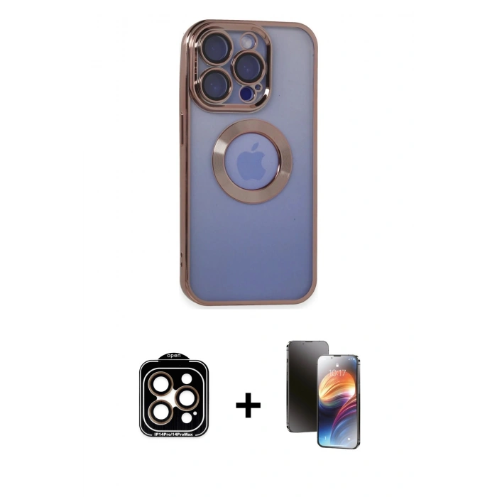 MARSİLYAN™- iPhone 15 Pro Max Kılıf Pusula Form - Siyah 3D Antistatik Mat Seramik Nano Ekran Koruyucu + PVD Metal Kamera Lens - TU