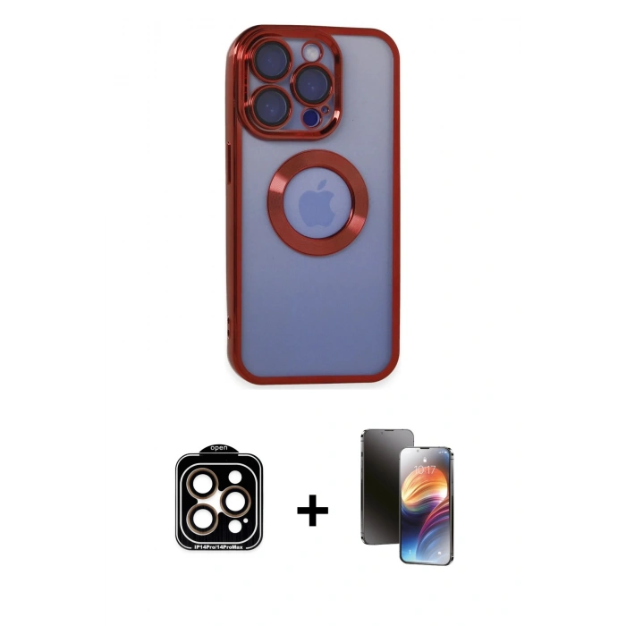 MARSİLYAN™- iPhone 15 Pro Max Kılıf Pusula Form - Siyah 3D Antistatik Mat Seramik Nano Ekran Koruyucu + PVD Metal Kamera Lens - TU