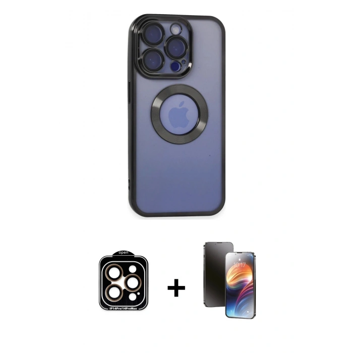MARSİLYAN™- iPhone 15 Pro Max Kılıf Pusula Form - Siyah 3D Antistatik Mat Seramik Nano Ekran Koruyucu + PVD Metal Kamera Lens - TU