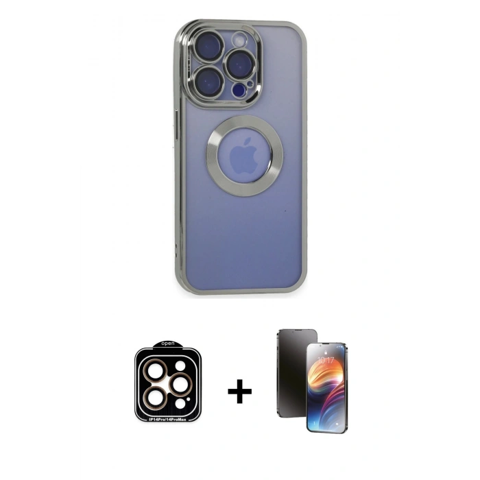 MARSİLYAN™- iPhone 15 Pro Max Kılıf Pusula Form - Siyah 3D Antistatik Mat Seramik Nano Ekran Koruyucu + PVD Metal Kamera Lens - TU
