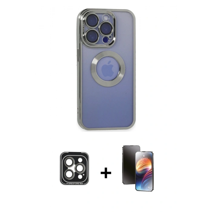 MARSİLYAN™- iPhone 15 Pro Max Kılıf Pusula Form - Siyah 3D Antistatik Mat Seramik Nano Ekran Koruyucu + PVD Metal Kamera Lens - GI