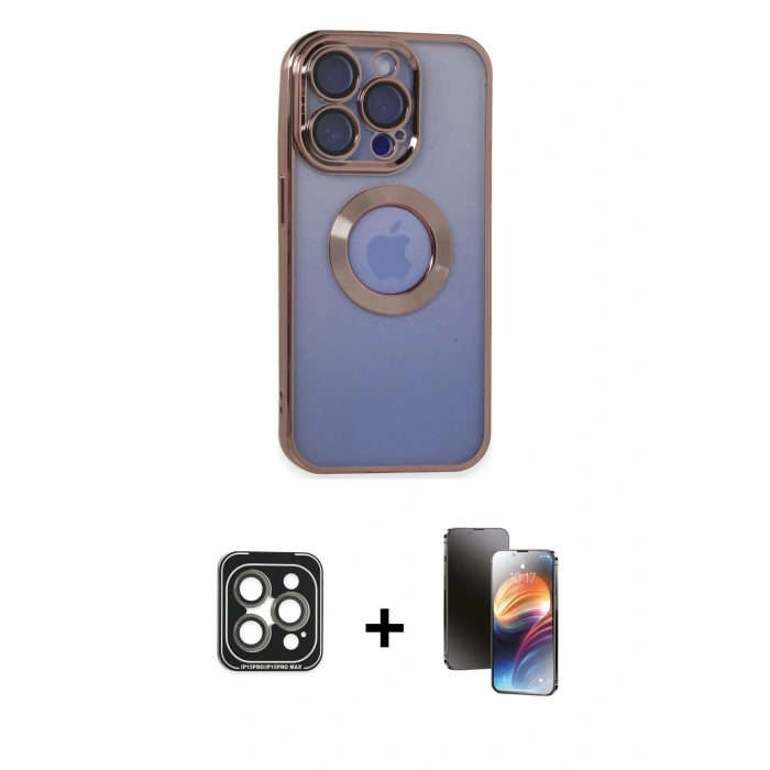 MARSİLYAN™- iPhone 15 Pro Max Kılıf Pusula Form - Siyah 3D Antistatik Mat Seramik Nano Ekran Koruyucu + PVD Metal Kamera Lens - GI