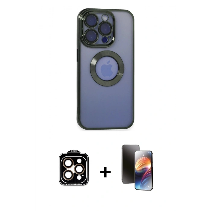 MARSİLYAN™- iPhone 15 Pro Max Kılıf Pusula Form - Siyah 3D Antistatik Mat Seramik Nano Ekran Koruyucu + PVD Metal Kamera Lens - TU