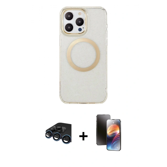 MARSİLYAN™- iPhone 15 Pro Max Kılıf Pusula Form - Siyah 3D Antistatik Mat Seramik Nano Ekran Koruyucu + Raze Metal Kamera Lens - LT