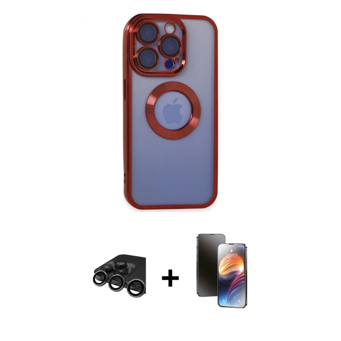 MARSİLYAN™- iPhone 15 Pro Max Kılıf Pusula Form - Siyah 3D Antistatik Mat Seramik Nano Ekran Koruyucu + Raze Metal Kamera Lens - TMGI