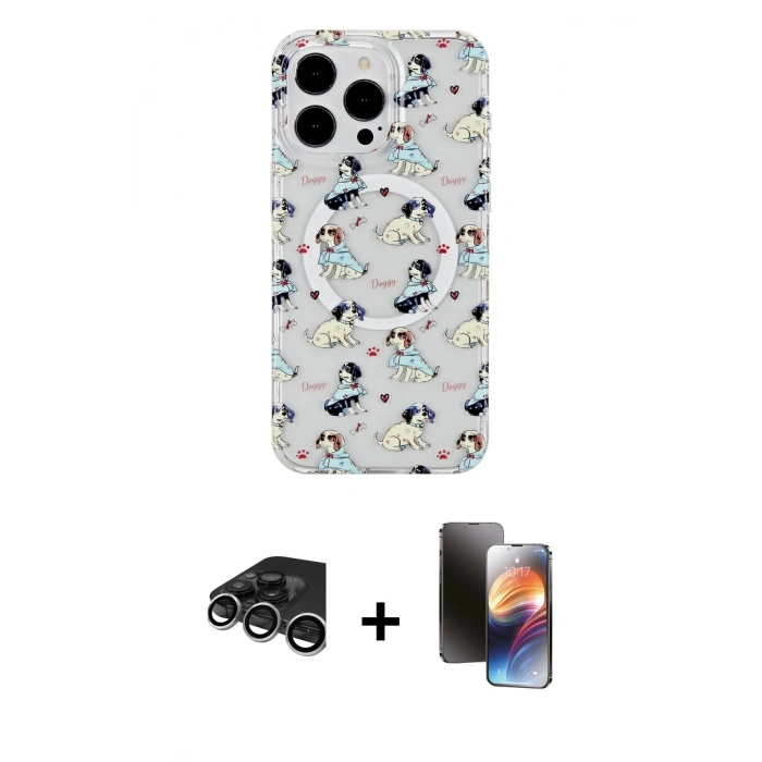 MARSİLYAN™- iPhone 15 Pro Max Kılıf Pusula Form - Siyah 3D Antistatik Mat Seramik Nano Ekran Koruyucu + Raze Metal Kamera Lens - GS