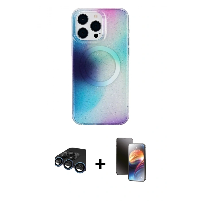 MARSİLYAN™- iPhone 15 Pro Max Kılıf Pusula Form - Siyah 3D Antistatik Mat Seramik Nano Ekran Koruyucu + Raze Metal Kamera Lens - LT