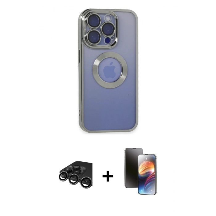 MARSİLYAN™- iPhone 15 Pro Max Kılıf Pusula Form - Siyah 3D Antistatik Mat Seramik Nano Ekran Koruyucu + Raze Metal Kamera Lens - TMGI