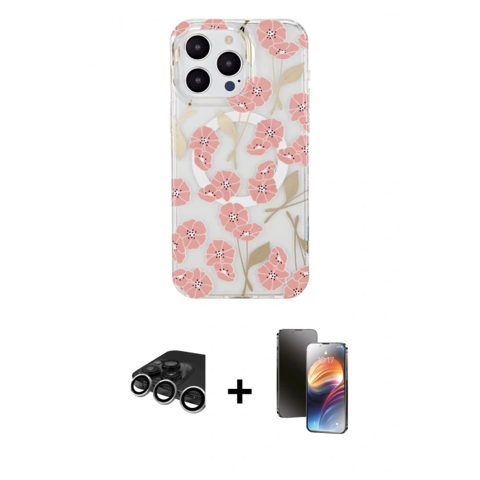 MARSİLYAN™- iPhone 15 Pro Max Kılıf Pusula Form - Siyah 3D Antistatik Mat Seramik Nano Ekran Koruyucu + Raze Metal Kamera Lens - GS