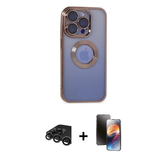 MARSİLYAN™- iPhone 15 Pro Max Kılıf Pusula Form - Siyah 3D Antistatik Mat Seramik Nano Ekran Koruyucu + Raze Metal Kamera Lens - TMGI