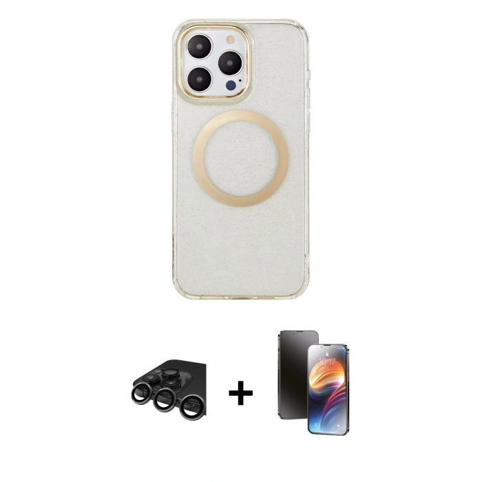 MARSİLYAN™- iPhone 15 Pro Max Kılıf Pusula Form - Siyah 3D Antistatik Mat Seramik Nano Ekran Koruyucu + Raze Metal Kamera Lens - TMGI