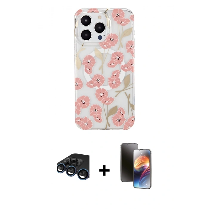 MARSİLYAN™- iPhone 15 Pro Max Kılıf Pusula Form - Siyah 3D Antistatik Mat Seramik Nano Ekran Koruyucu + Raze Metal Kamera Lens - LT
