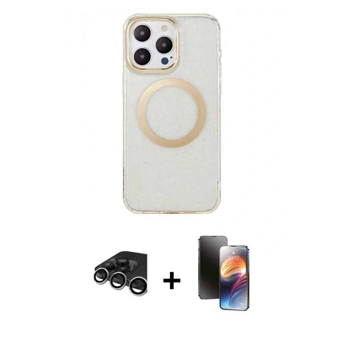 MARSİLYAN™- iPhone 15 Pro Max Kılıf Pusula Form - Siyah 3D Antistatik Mat Seramik Nano Ekran Koruyucu + Raze Metal Kamera Lens - GS
