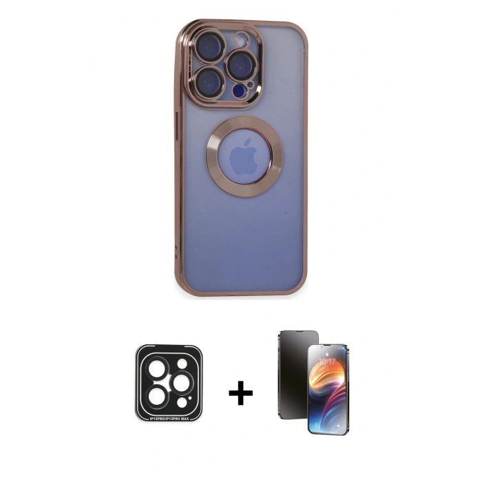 MARSİLYAN™- iPhone 15 Pro Max Kılıf Pusula Form - Siyah 3D Antistatik Mat Seramik Nano Ekran Koruyucu + Siyah PVD Metal Kamera Lens