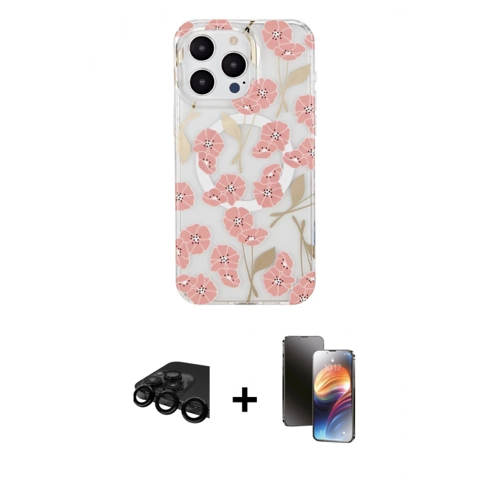 MARSİLYAN™- iPhone 15 Pro Max Kılıf Pusula Form - Siyah 3D Antistatik Mat Seramik Nano Ekran Koruyucu + Raze Metal Kamera Lens - SH