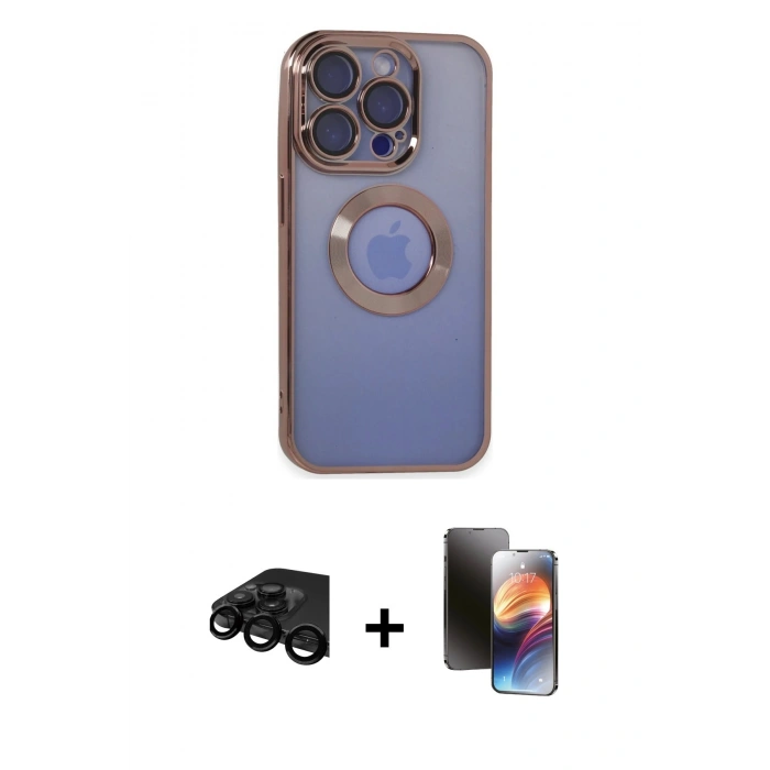 MARSİLYAN™- iPhone 15 Pro Max Kılıf Pusula Form - Siyah 3D Antistatik Mat Seramik Nano Ekran Koruyucu + Raze Metal Kamera Lens - SH