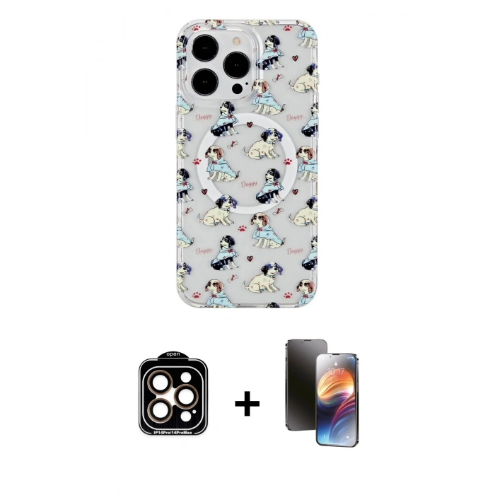 MARSİLYAN™- iPhone 15 Pro Max Kılıf Pusula Form - Siyah 3D Antistatik Mat Seramik Nano Ekran Koruyucu + PVD Metal Kamera Lens - TU
