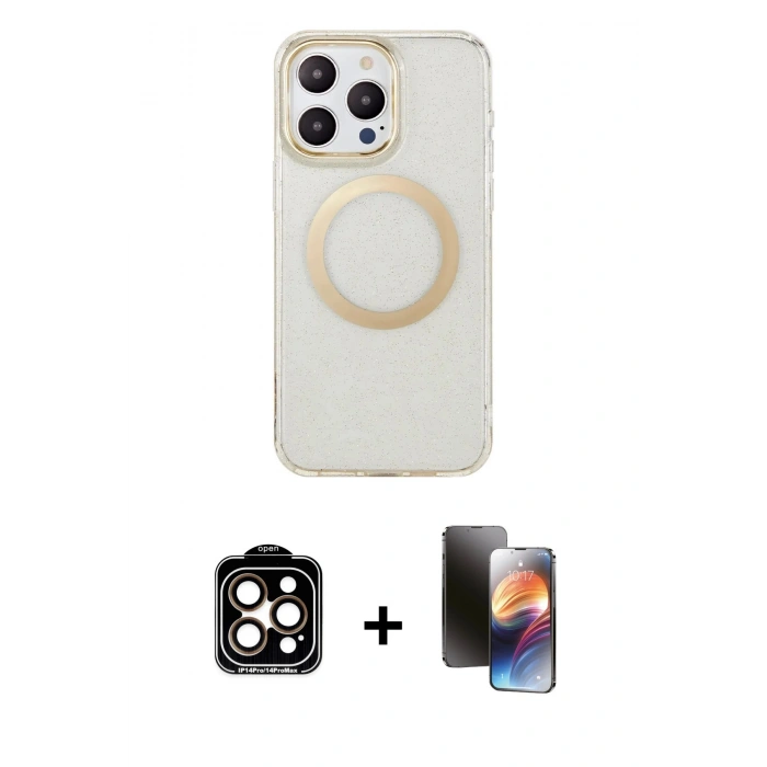MARSİLYAN™- iPhone 15 Pro Max Kılıf Pusula Form - Siyah 3D Antistatik Mat Seramik Nano Ekran Koruyucu + PVD Metal Kamera Lens - TU