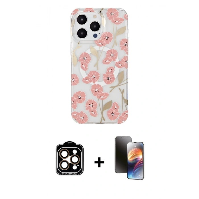 MARSİLYAN™- iPhone 15 Pro Max Kılıf Pusula Form - Siyah 3D Antistatik Mat Seramik Nano Ekran Koruyucu + PVD Metal Kamera Lens - TU