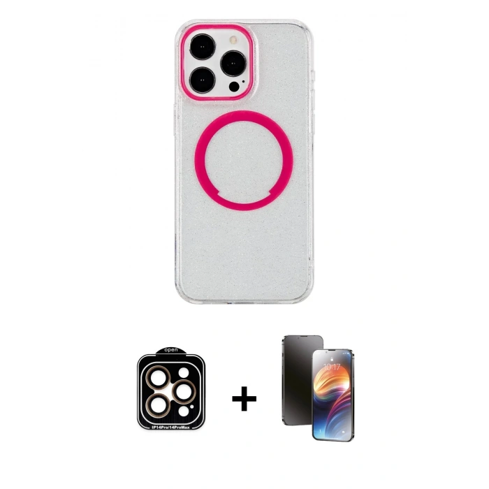 MARSİLYAN™- iPhone 15 Pro Max Kılıf Pusula Form - Siyah 3D Antistatik Mat Seramik Nano Ekran Koruyucu + PVD Metal Kamera Lens - TU