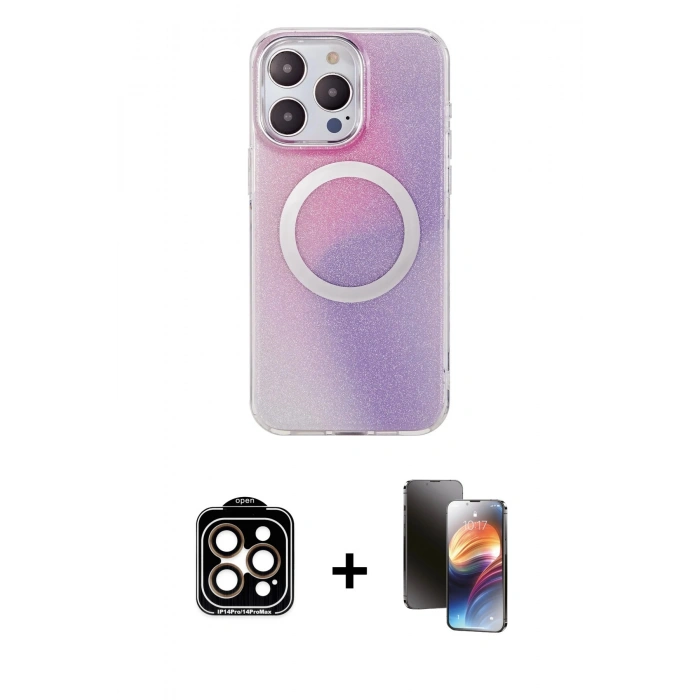 MARSİLYAN™- iPhone 15 Pro Max Kılıf Pusula Form - Siyah 3D Antistatik Mat Seramik Nano Ekran Koruyucu + PVD Metal Kamera Lens - TU