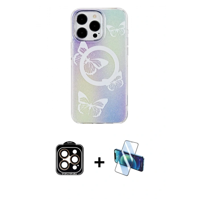 MARSİLYAN™- iPhone 15 Pro Max Kılıf Pusula Form - Siyah 3D Antistatik Seramik Nano Ekran Koruyucu + PVD Metal Kamera Lens - TU