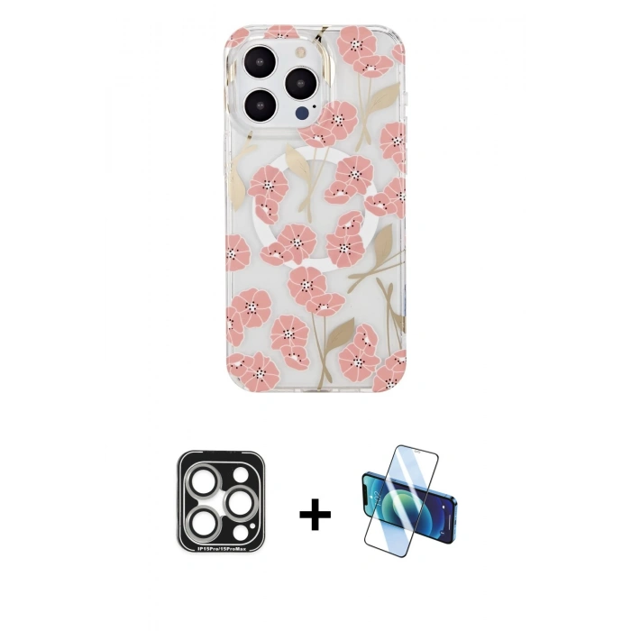 MARSİLYAN™- iPhone 15 Pro Max Kılıf Pusula Form - Siyah 3D Antistatik Seramik Nano Ekran Koruyucu + PVD Metal Kamera Lens - GS