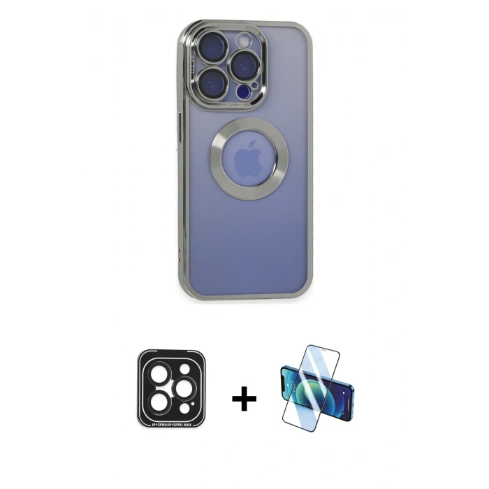 MARSİLYAN™- iPhone 15 Pro Max Kılıf Pusula Form - Siyah 3D Antistatik Seramik Nano Ekran Koruyucu + PVD Metal Kamera Lens - SH