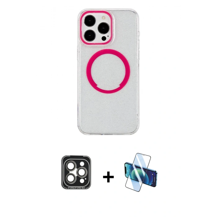 MARSİLYAN™- iPhone 15 Pro Max Kılıf Pusula Form - Siyah 3D Antistatik Seramik Nano Ekran Koruyucu + PVD Metal Kamera Lens - GI